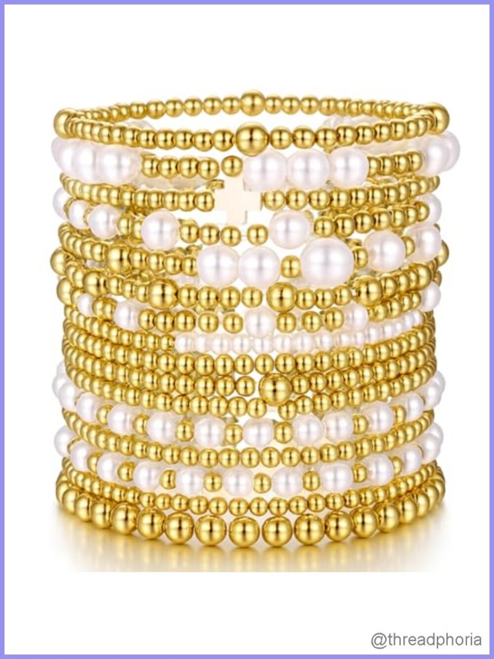 Gold Plated Bead & Pearl Bracelets, 16PC Stackable Stretch Set